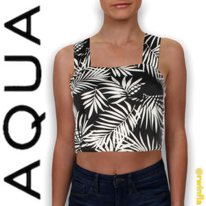 Aqua Sleeveless Square Neck Crop Top Palm Print